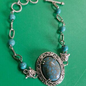 Mojave blue turquois paper clip leopard head bracelet